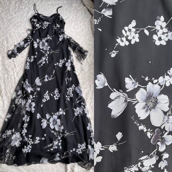 Cache prom dress vintage rhinestone beaded floral maxi gown cocktail formal S - Picture 10 of 17